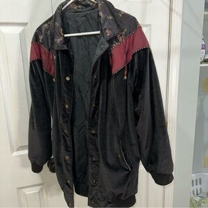 CS Signature Vintage Jacket Women Small Brown Velour/Black Snap Up Cinch